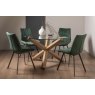 Premier Collection Turin Glass 4 Seater Table - Light Oak Legs & 4 Fontana Green Velvet Chairs