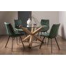 Premier Collection Turin Glass 4 Seater Table - Light Oak Legs & 4 Fontana Green Velvet Chairs