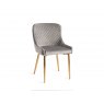 Premier Collection Turin Glass 6 Seater Table - Light Oak Legs & 6 Cezanne Grey Velvet Chairs - Gold Legs