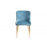Premier Collection Turin Glass 6 Seater Table - Light Oak Legs & 6 Cezanne Petrol Blue Velvet Chairs - Gold Legs