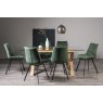 Premier Collection Turin Glass 6 Seater Table - Light Oak Legs & 6 Fontana Green Velvet Chairs