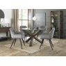 Premier Collection Turin Glass 4 Seater Table - Dark Oak Legs & 4 Dali Grey Velvet Chairs