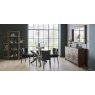 Bentley Designs Turin Dark Oak 4 Seater Glass Circular Dining Set & 4 Low Back Upholstered Chairs in Gun Metal Velvet Fabric-