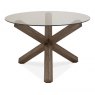 Bentley Designs Turin Dark Oak 4 Seater Glass Circular Dining Set & 4 Low Back Upholstered Chairs in Gun Metal Velvet Fabric-