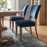 Signature Collection Rustic Oak Uph Chair - Dark Blue Velvet Fabric (Pair) - Grade A1 - Ref #0073