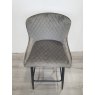 Gallery Collection Cezanne - Grey Velvet Fabric Bar Stool with Black Legs (Single) - Grade A3 - Ref #0288