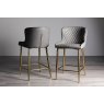 Gallery Collection Cezanne - Dark Grey Faux Leather Bar Stools with Gold Legs (Pair) - Grade A3 - Ref #0318