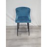 Gallery Collection Cezanne - Petrol Blue Velvet Fabric Bar Stool with Black Legs (Single) - Grade A3 - Ref #0473