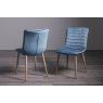 Gallery Collection Eriksen - Petrol Blue Velvet Fabric Chairs with Oak Effect Legs (Pair) - Grade A2 - Ref #0395