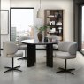 Gallery Collection Carmen Gloss Grey Sintered Stone 4 Seater Dining Table with Black Oak Veneer Legs