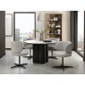 Gallery Collection Warren Matt White Sintered Stone 4 Seater Table with Black Oak Veneer Pedestal