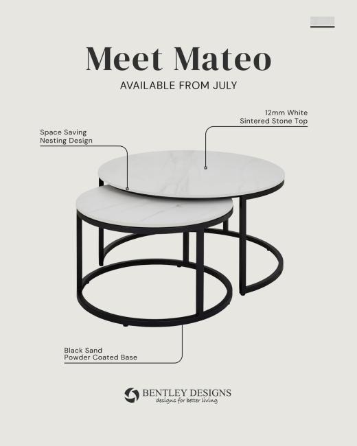 Meet Mateo. A contemporary occasional collection including a circular nest of coffee tables and a cir...