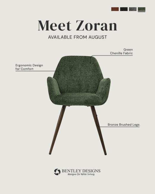 Meet Zoran. Bringing contemporary character to the dining space, Zoran pairs rich chenille upholstery...